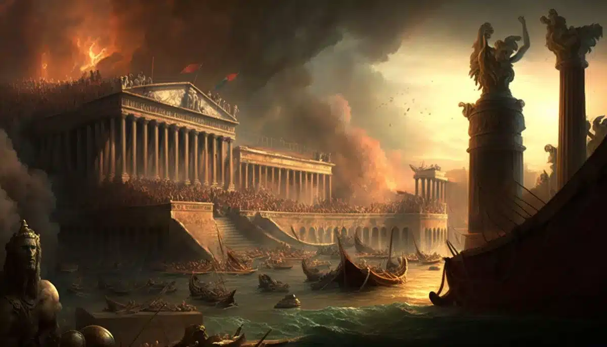 Fall of Rome. Rome is seen burning