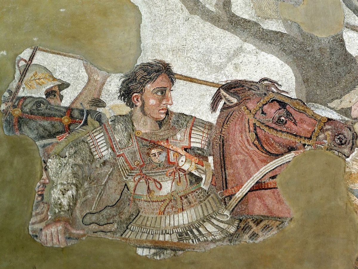 The famous Battle of Issus Mosaic depicting Alexander the Great in battle 