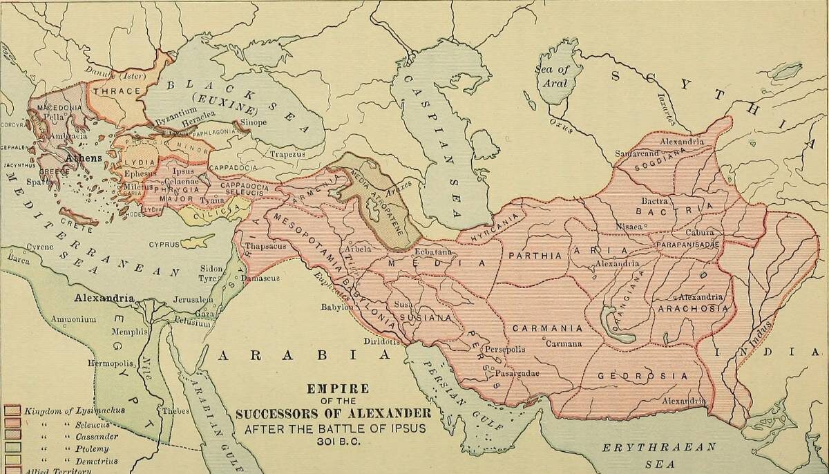 Map showing the Empire of the successors to Alexander the Great after the battle of Ipsus in 301 BC