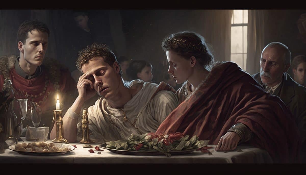 Artwork of a young Nero and Britannicus at dinner