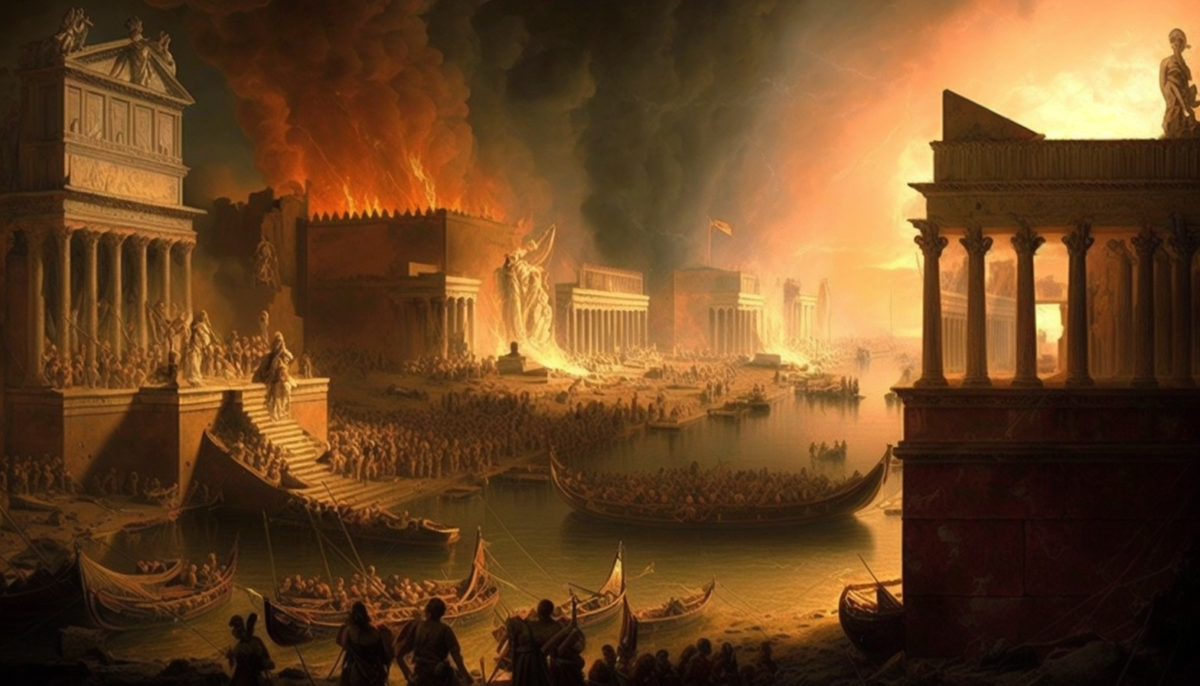 Artwork of Pompey the Great's army looting a city in theEast