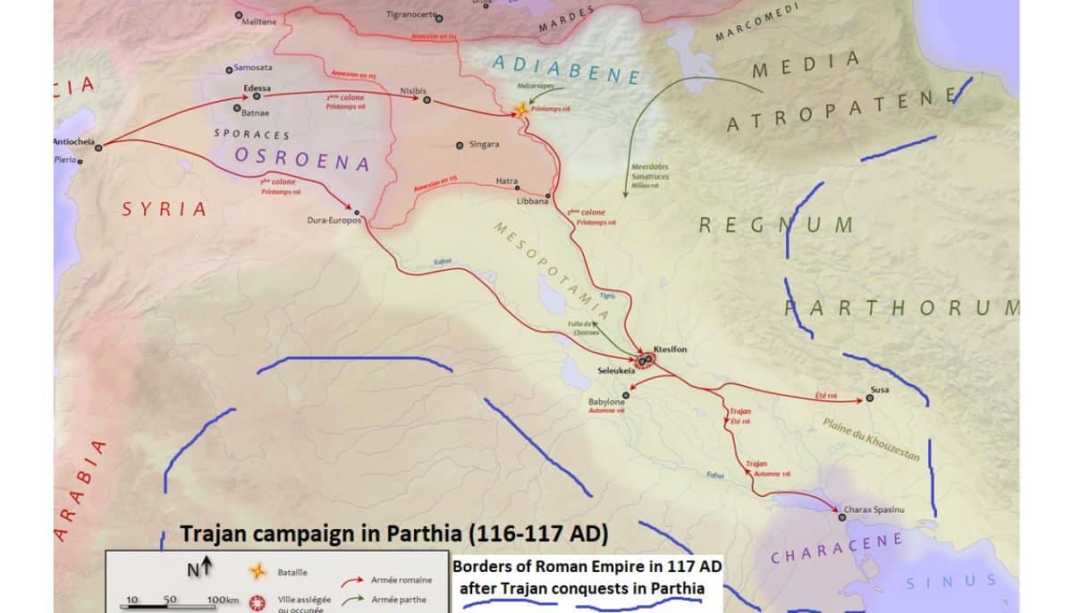 Map showing Trajan's conquests in Parthia