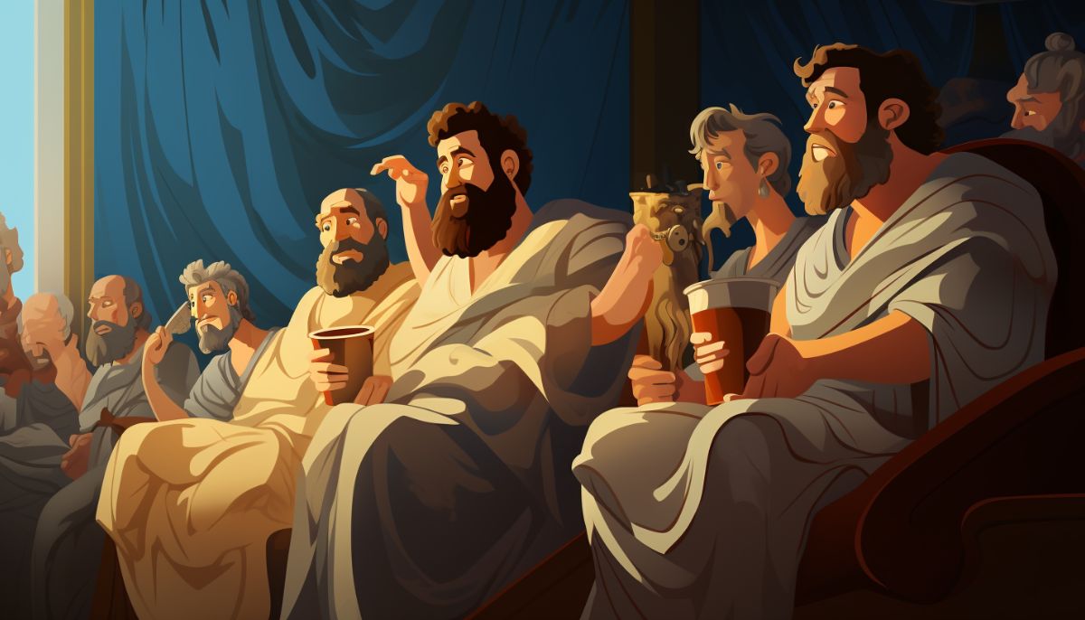 Ancient Greeks watching a movie about the Odyssey