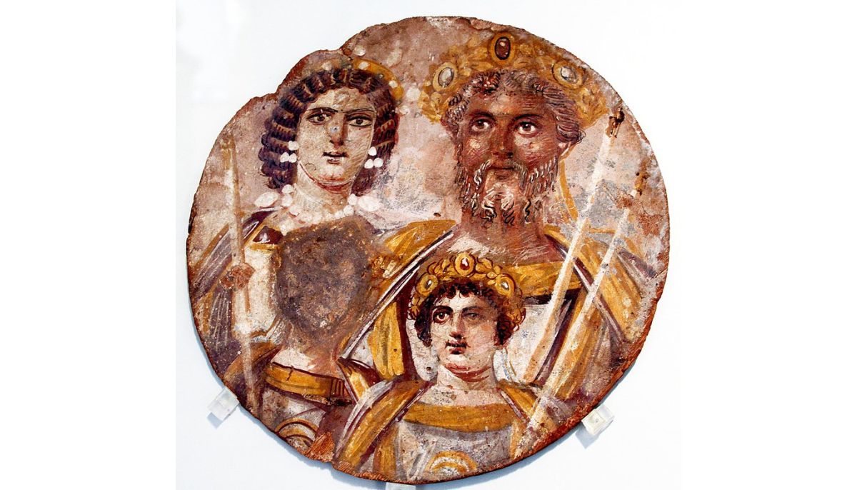 The Severan Tondo, circa AD 200, depicts Septimius Severus with his family: to the left his wife Julia Domna, in front of them their sons Geta and Caracalla. Geta's face was removed after his murder by his brother. Currently at Antikensammlung Berlin
