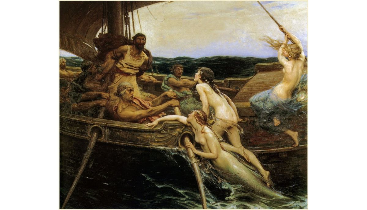 Ulysses and the Sirens 1920, painted by Hebert James Draper. The painting shoes Sirens emerging from the water tempting sailors to their fate