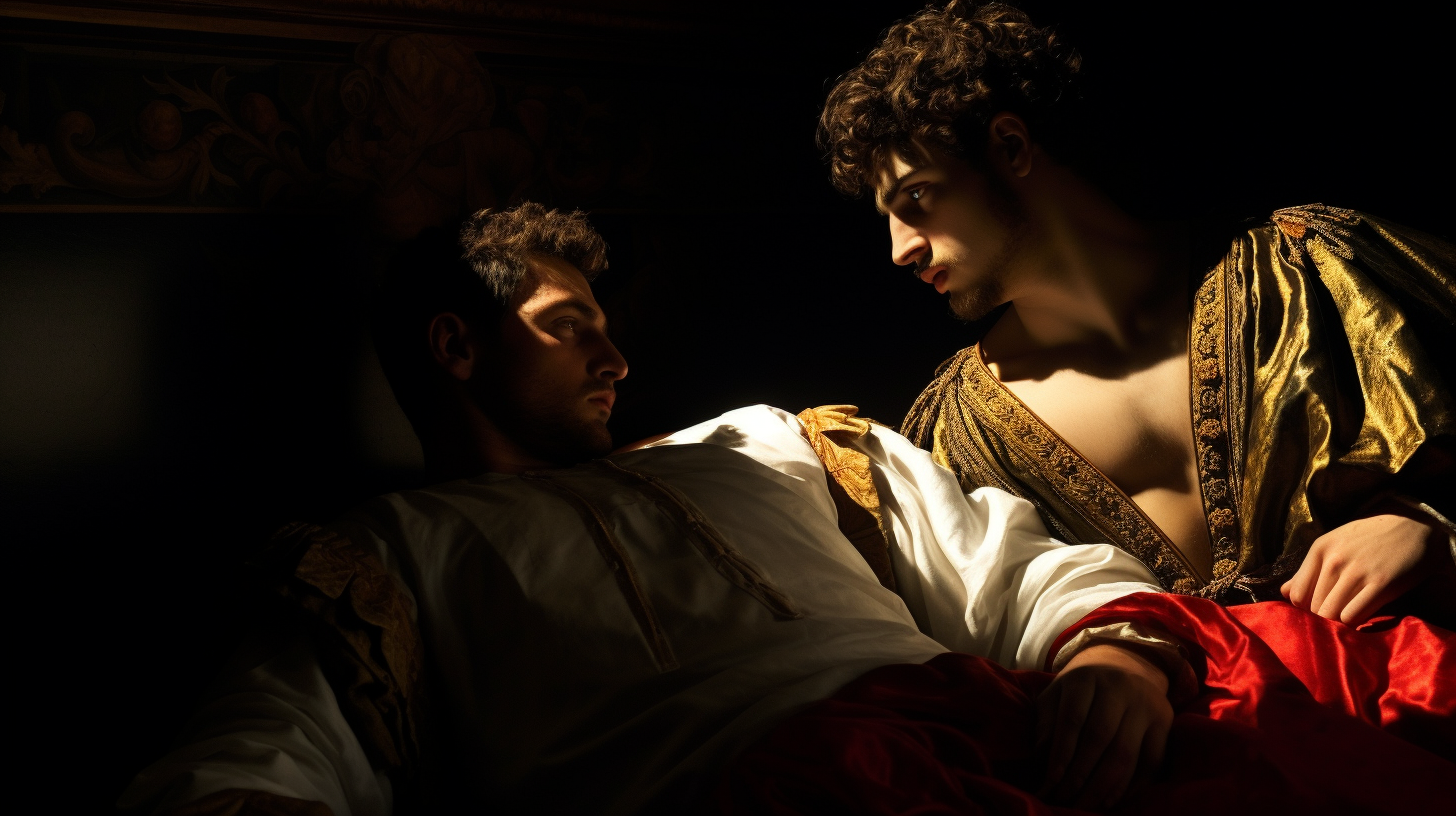 Artwork depicting a gay Roman Emperor and his lover