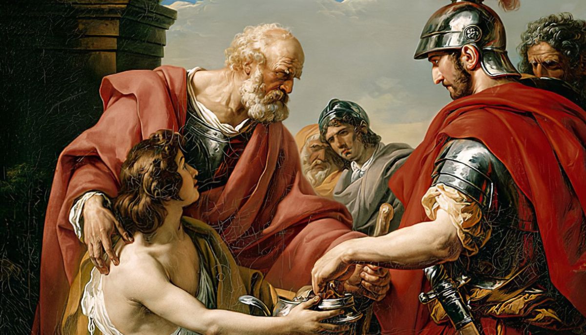 Belisarius, a Roman general reduced to begging on the street, recognized by a Roman soldier (1776). Fabre museum, Montpellier, France