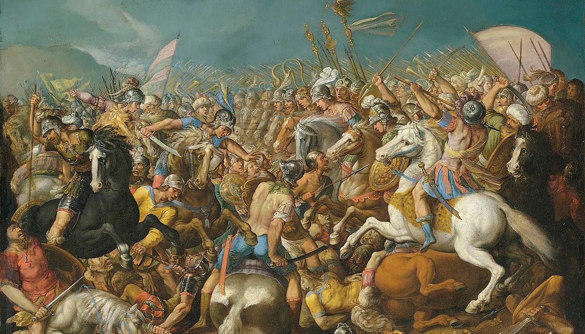 A classical battle, probably depicting the defeat of Hannibal by Scipio Africanus Major (circa 235-183 B.C.)