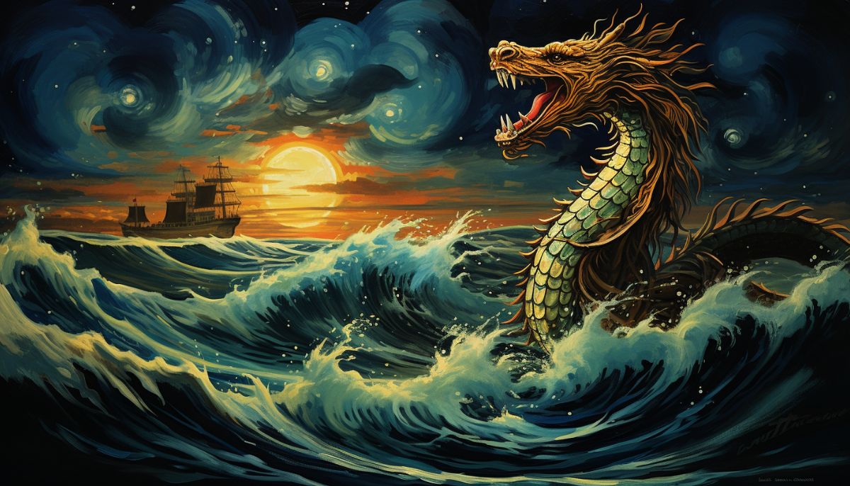 Artwork of the Trojan sea monster, one of the Greek sea monsters.