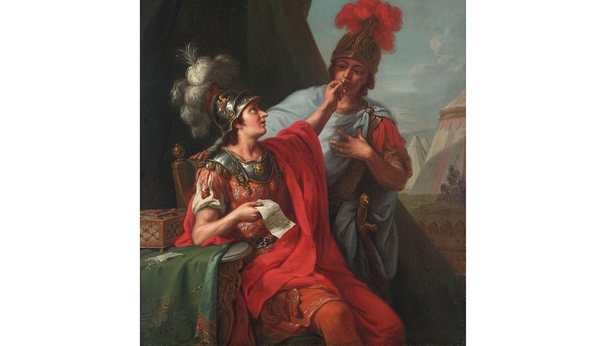 Alexander Putting his Seal Ring over Hephaestion's Lips, Johann Heinrich Tischbein (1781)