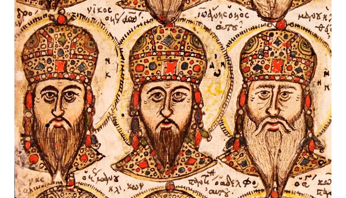 Byzantine emperors Andronikos IV Palaiologos, John VII Palaiologos and Manuel II Palaiologos