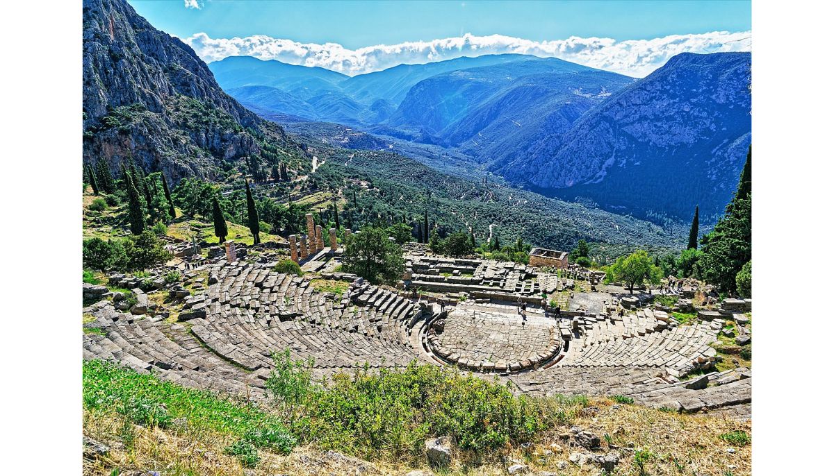 The ruins of Delphi. The Oracle of Delphi played a central role in the religion of Sparta