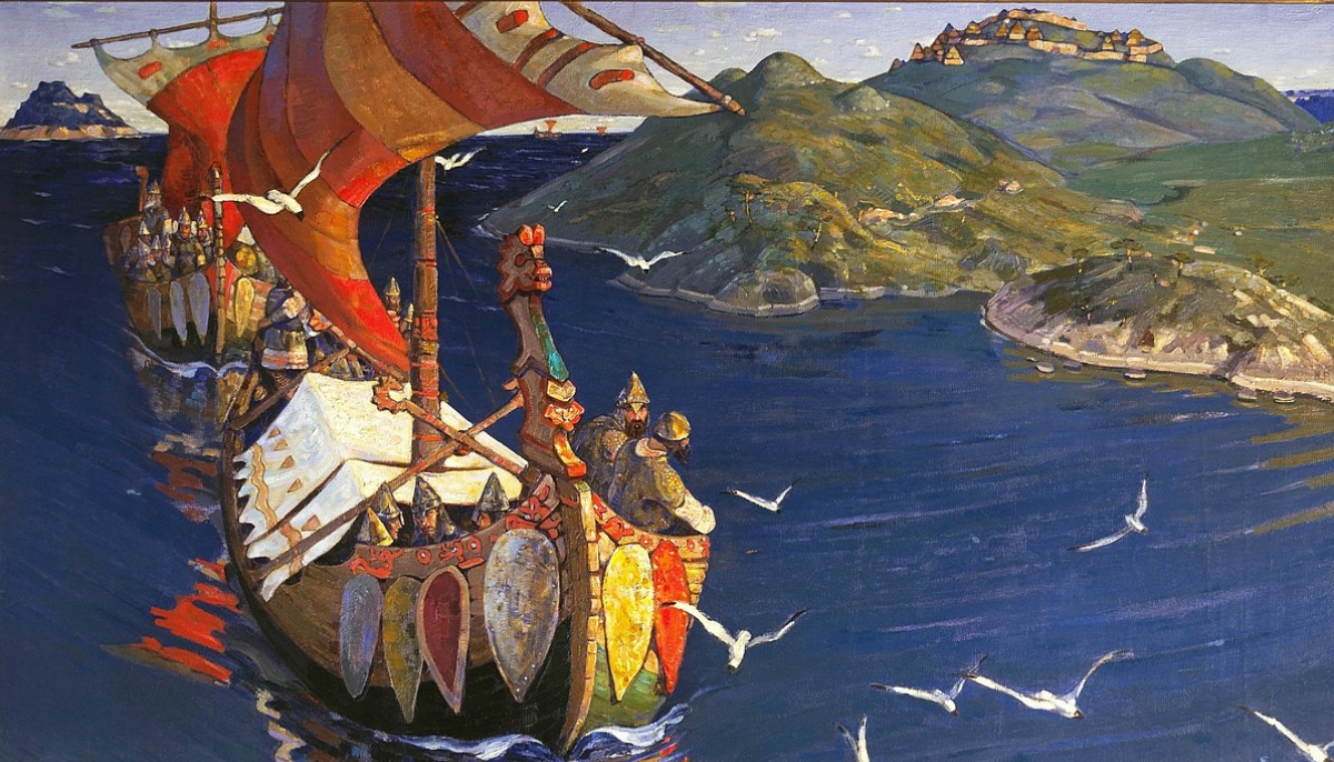 Artwork of the Varangian guard arriving by sea