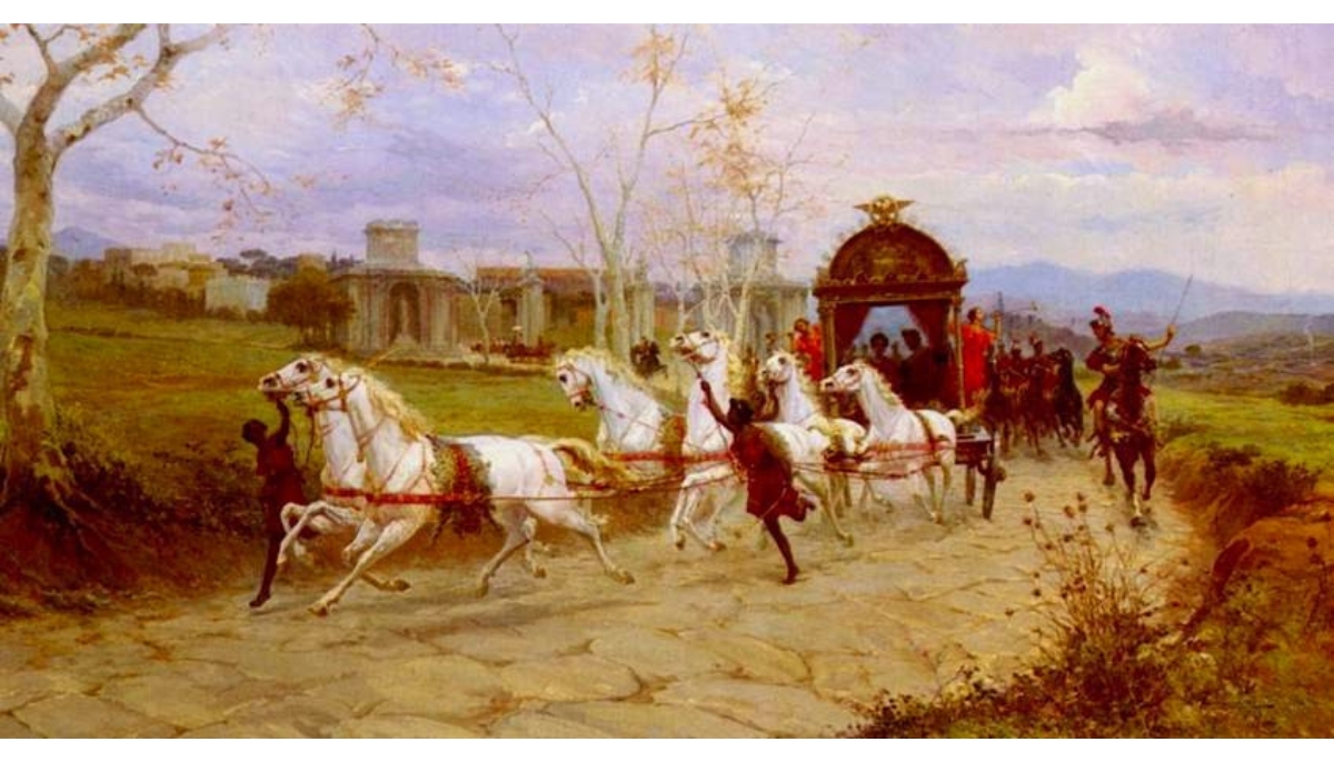 Hadrian returns from Tivoli by Ettore Forti