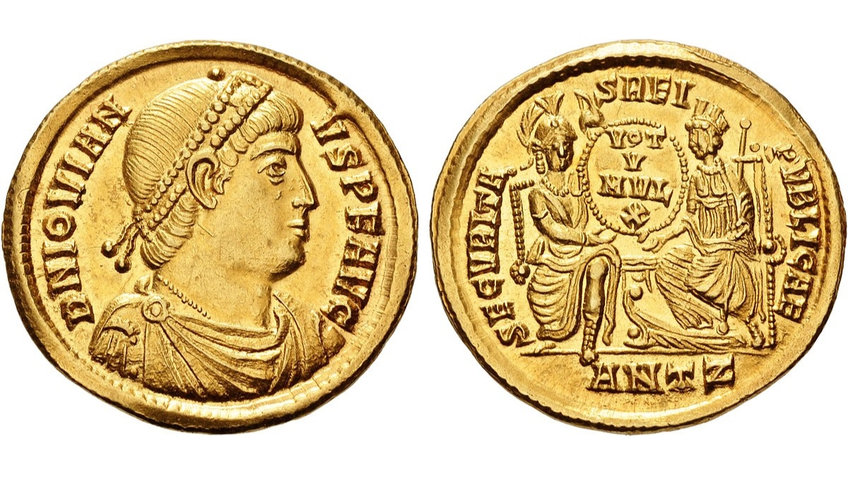 Jovian coin. AD 363-364. AV Solidus