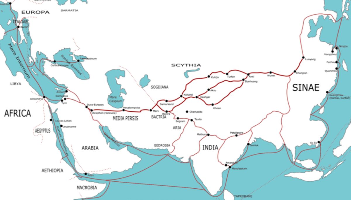 Map showing the Silk Road trade routes