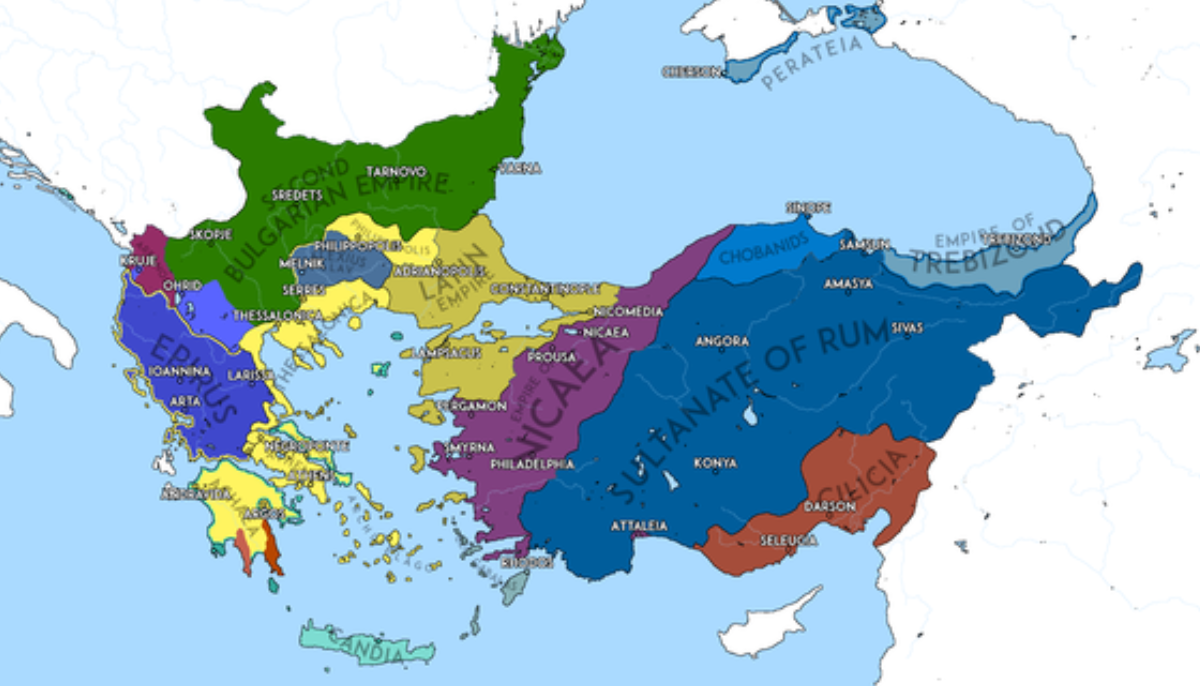 The situation in the Eastern Roman Empire in 1214, 10 years after the sack of Constantinople.
