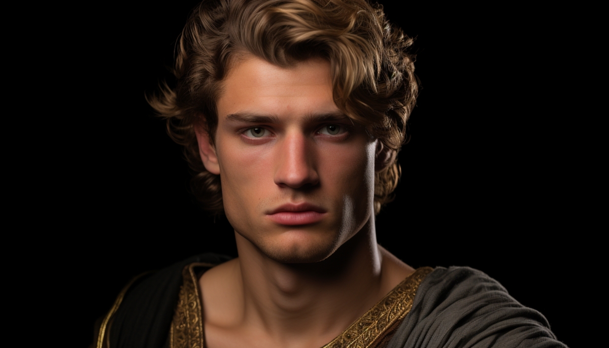 An AI-generated Image of Alexander the Great based on the physical descriptions given by Plutarch and Arrian.