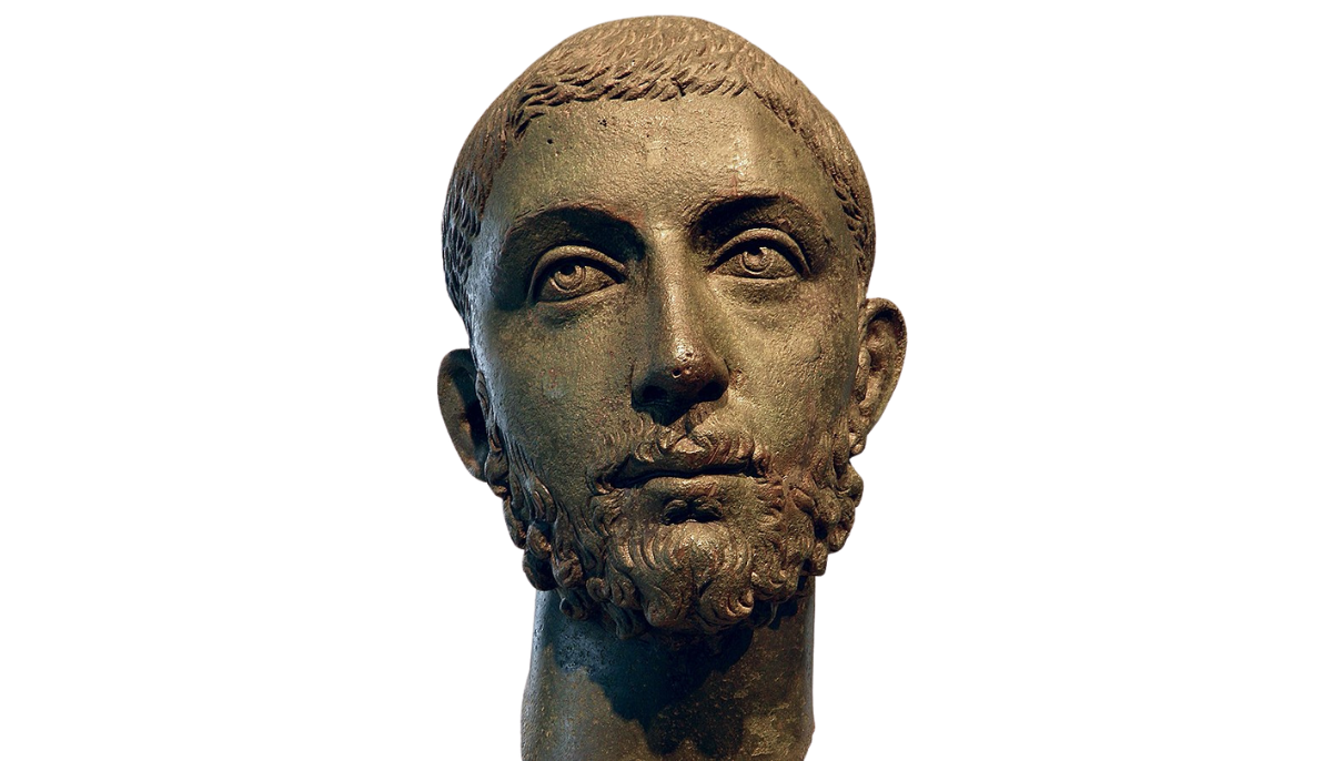 Head from a bronze statue of the Roman emperor Alexander Severus (222-235 AD), from Ryakia, Archaeological Museum, Dion
