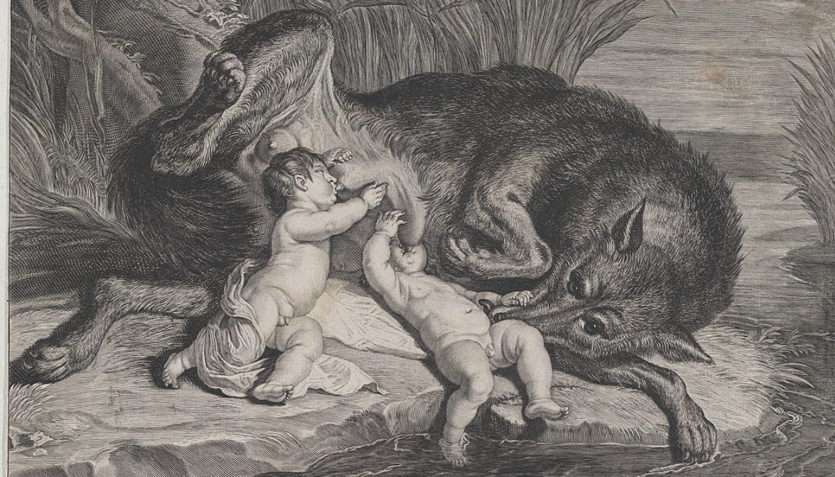 Romulus and Remus suckling the she-wolf on a riverbank, Justus van Egmont
